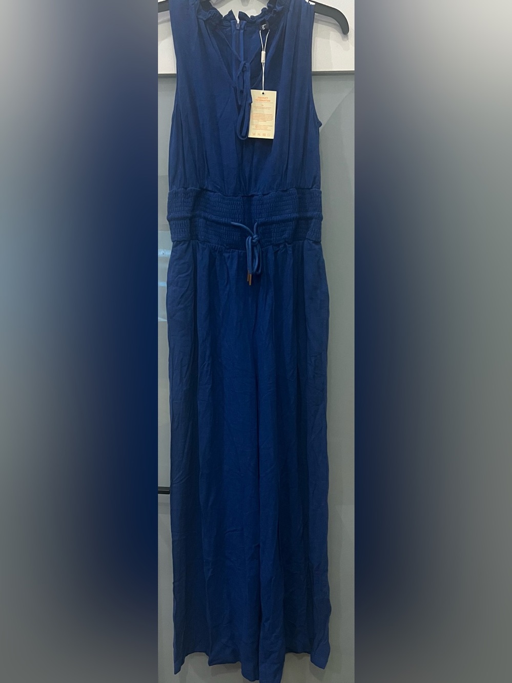 BRAND NEW CIDER Sleeveless Blue Maxi Jumpsuit with Smocked Waist Size L